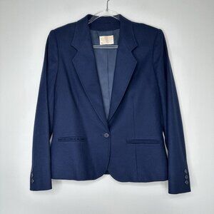 Vintage Pendleton Virgin Wool Blazer Size 8 Navy Blue